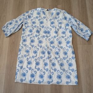 Talbots NWT Dancing Eyelet Puff Sleeve Dress With Blue Embroidery Size 20W